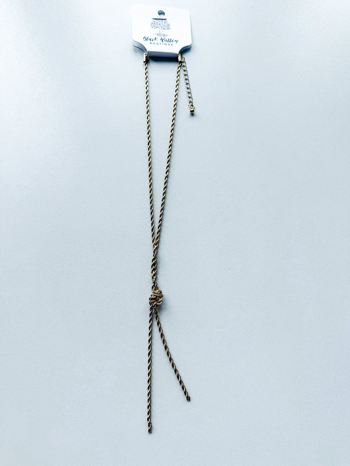 Twisted Rope Lariat Gold Necklace