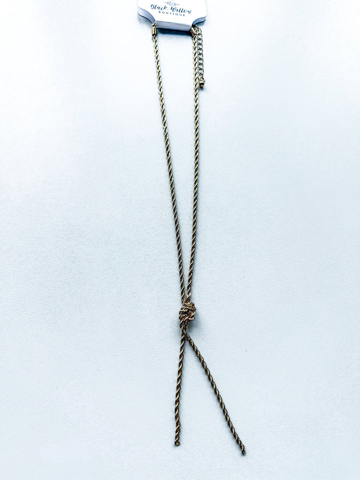 Twisted Rope Lariat Gold Necklace