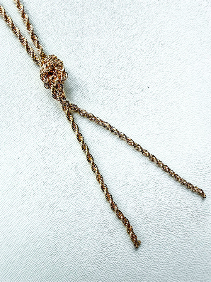 Twisted Rope Lariat Gold Necklace