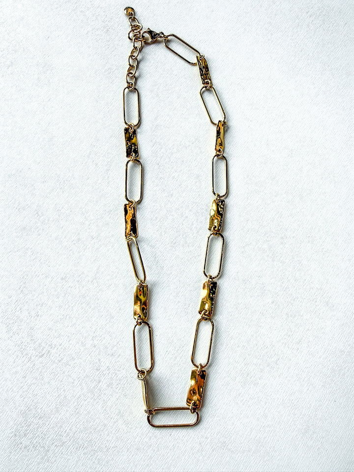 Stainless Steel Textured Oval Gold Necklace