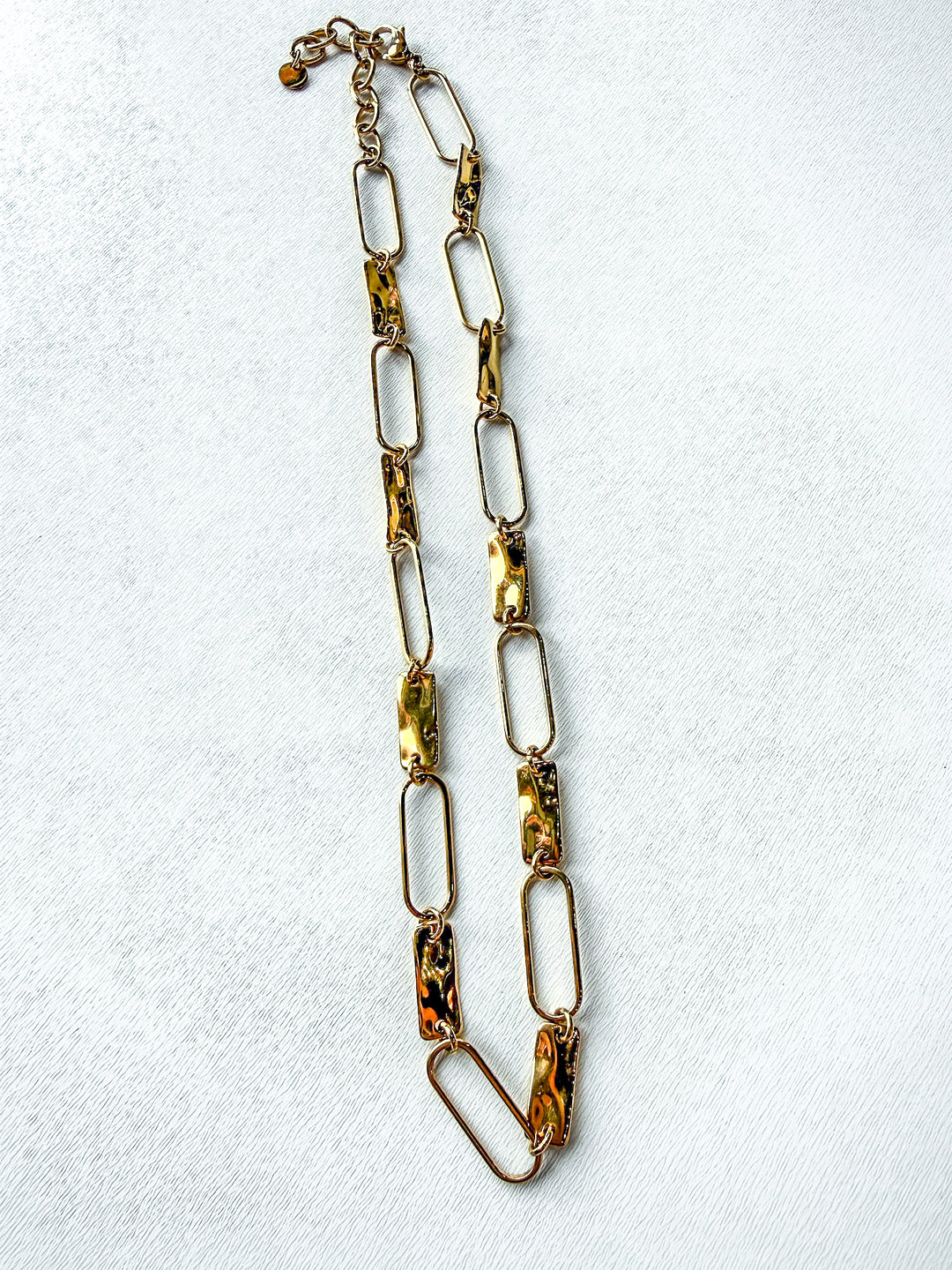Stainless Steel Textured Oval Gold Necklace