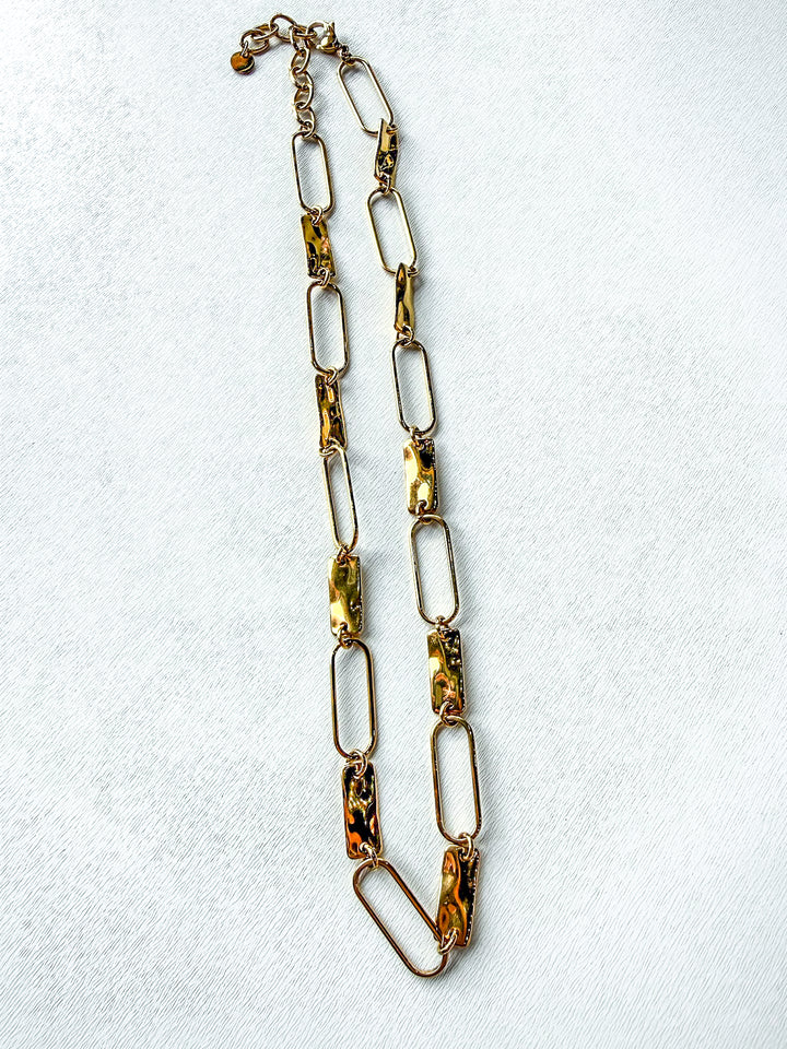 Stainless Steel Textured Oval Gold Necklace