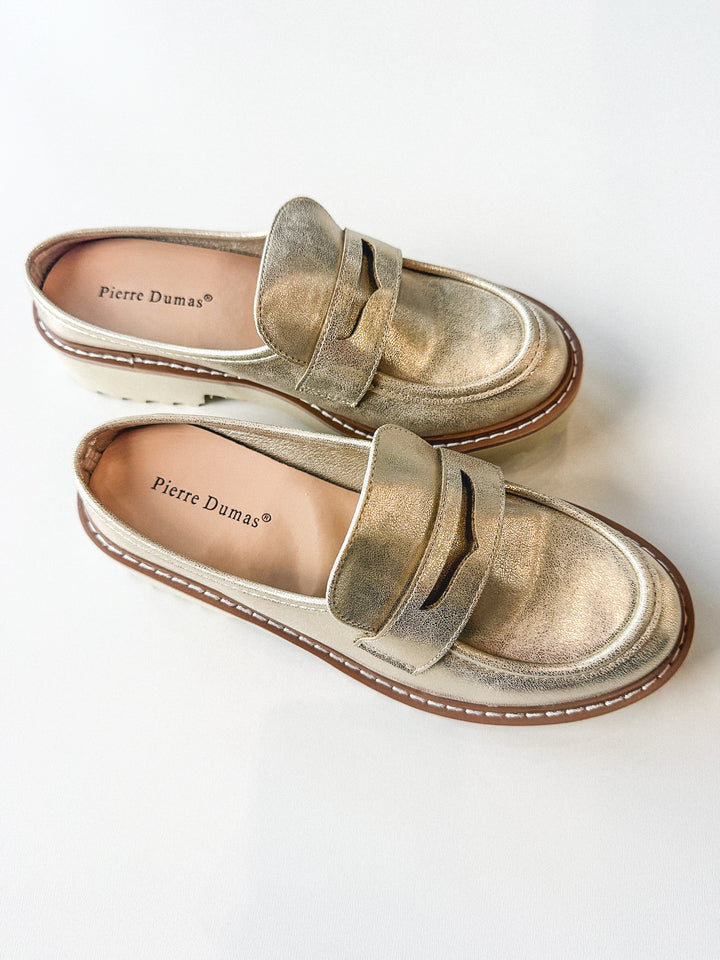 Mora 4 Platform Loafer Mule Gold