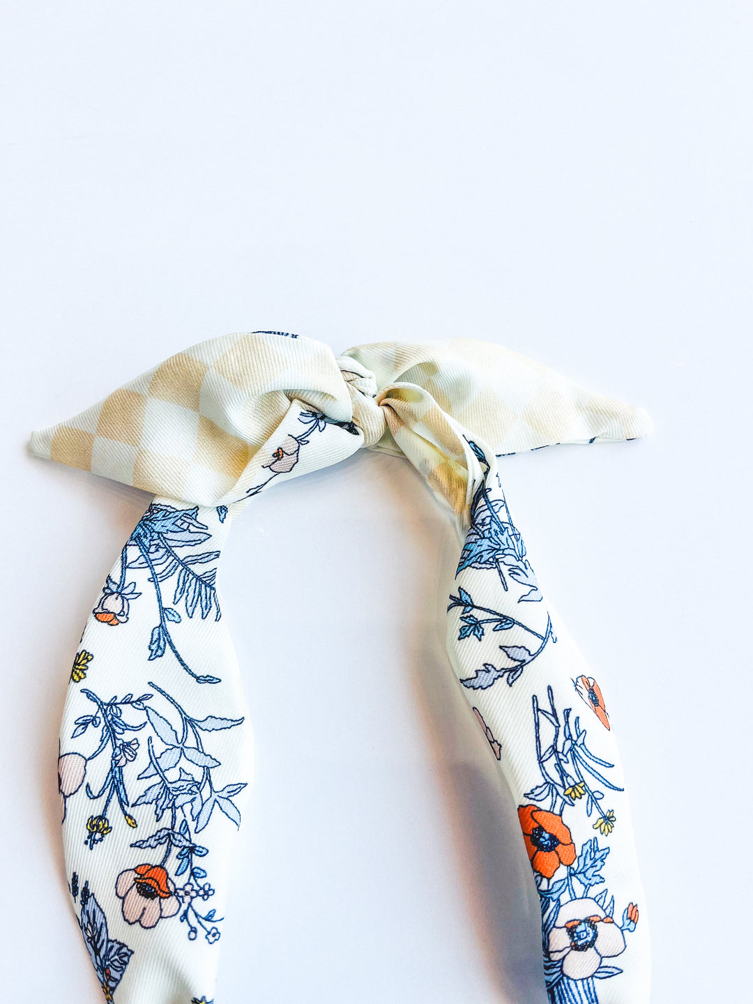 Navy Floral Knotted Cross Scarf Necklace