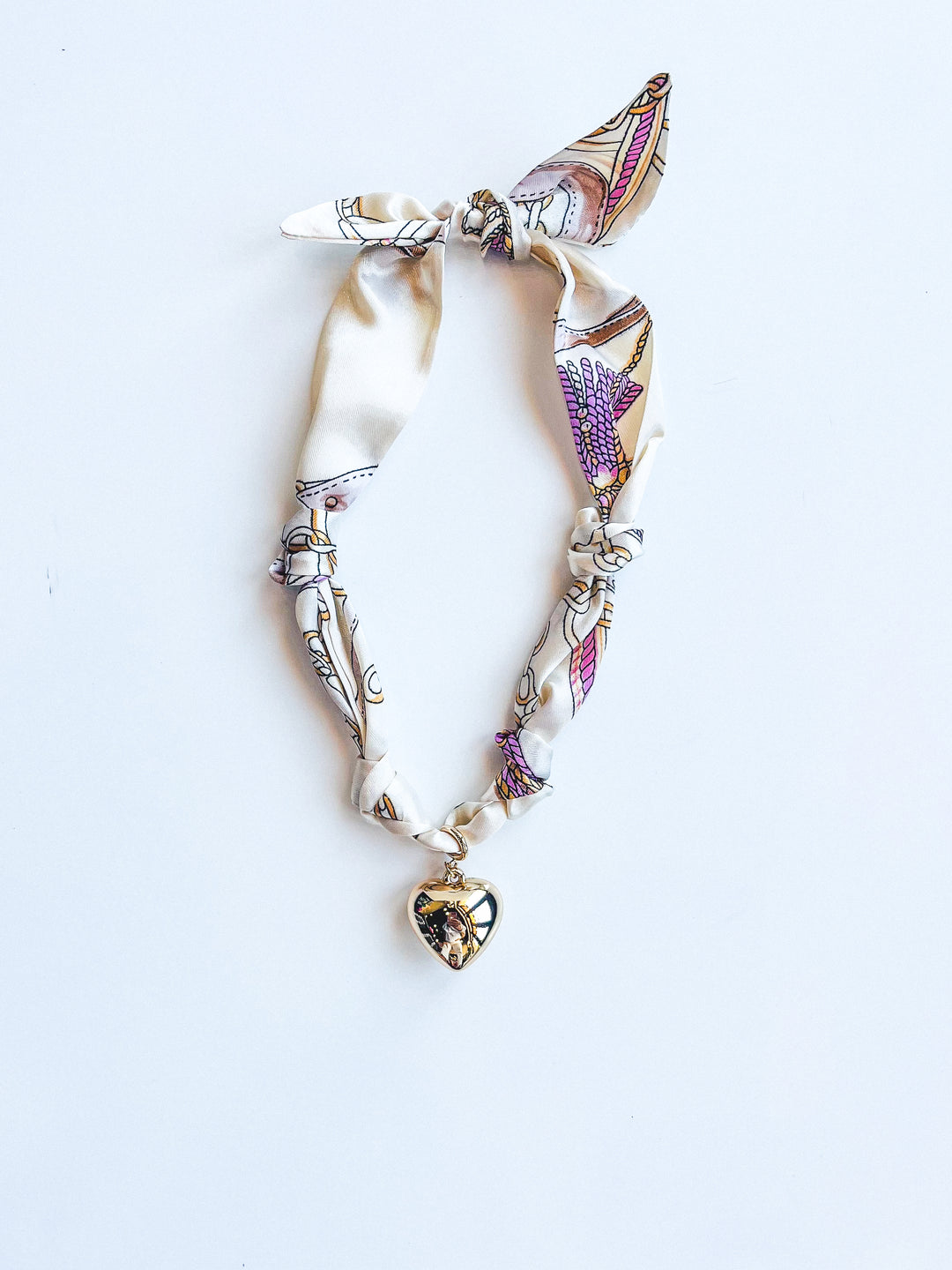 Neutral Knotted Puffy Heart Scarf Necklace