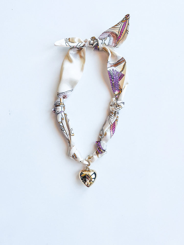 Neutral Knotted Puffy Heart Scarf Necklace