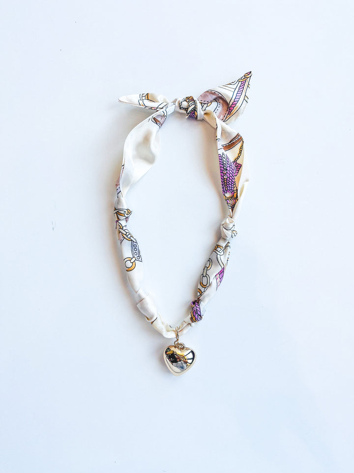 Neutral Knotted Puffy Heart Scarf Necklace