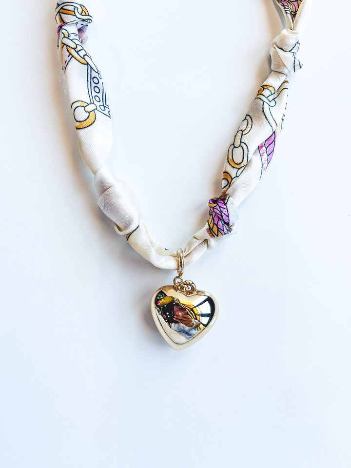 Neutral Knotted Puffy Heart Scarf Necklace