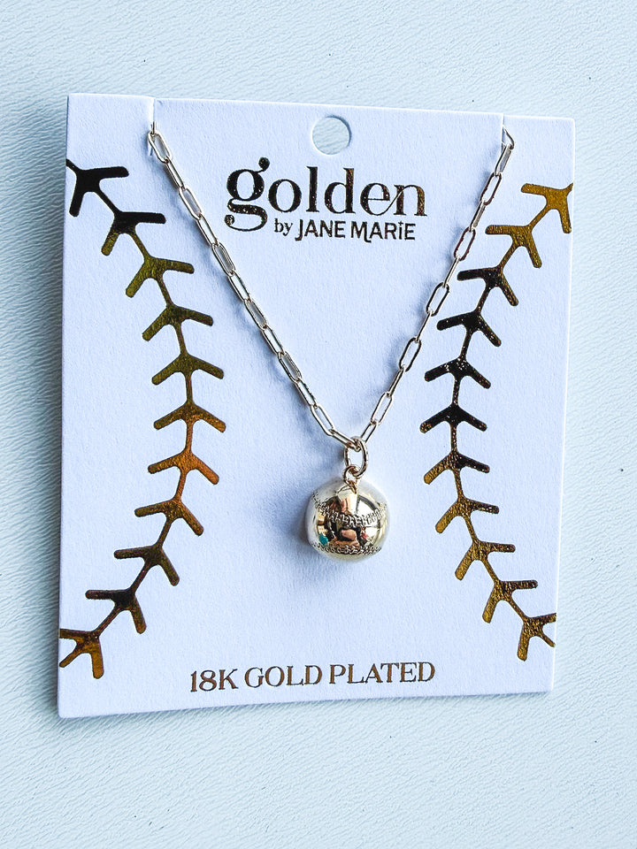 18K Gold Plated Paperclip Chain Necklace with Baseball