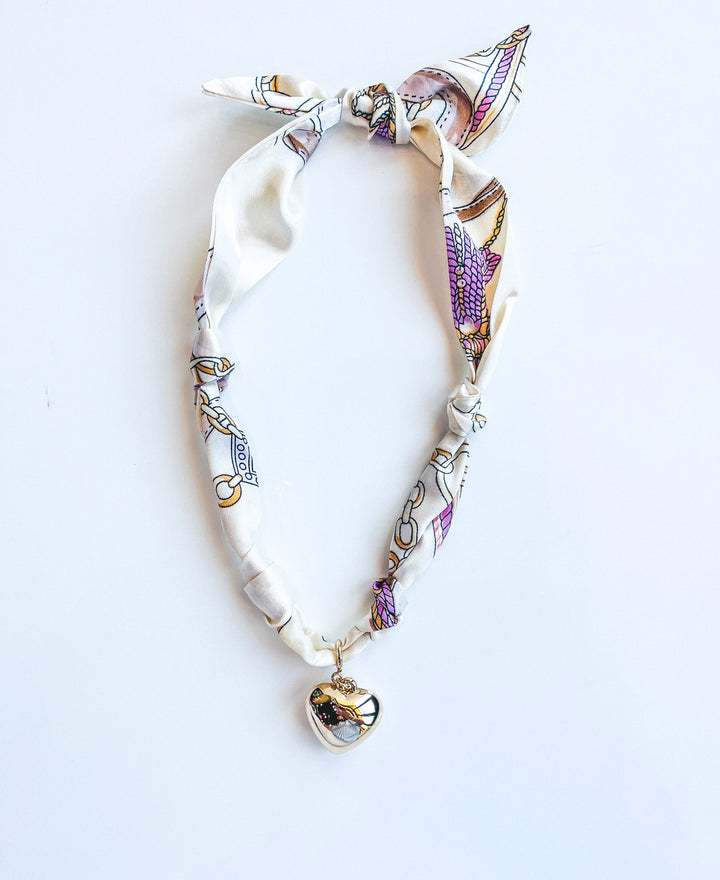 Neutral Knotted Puffy Heart Scarf Necklace