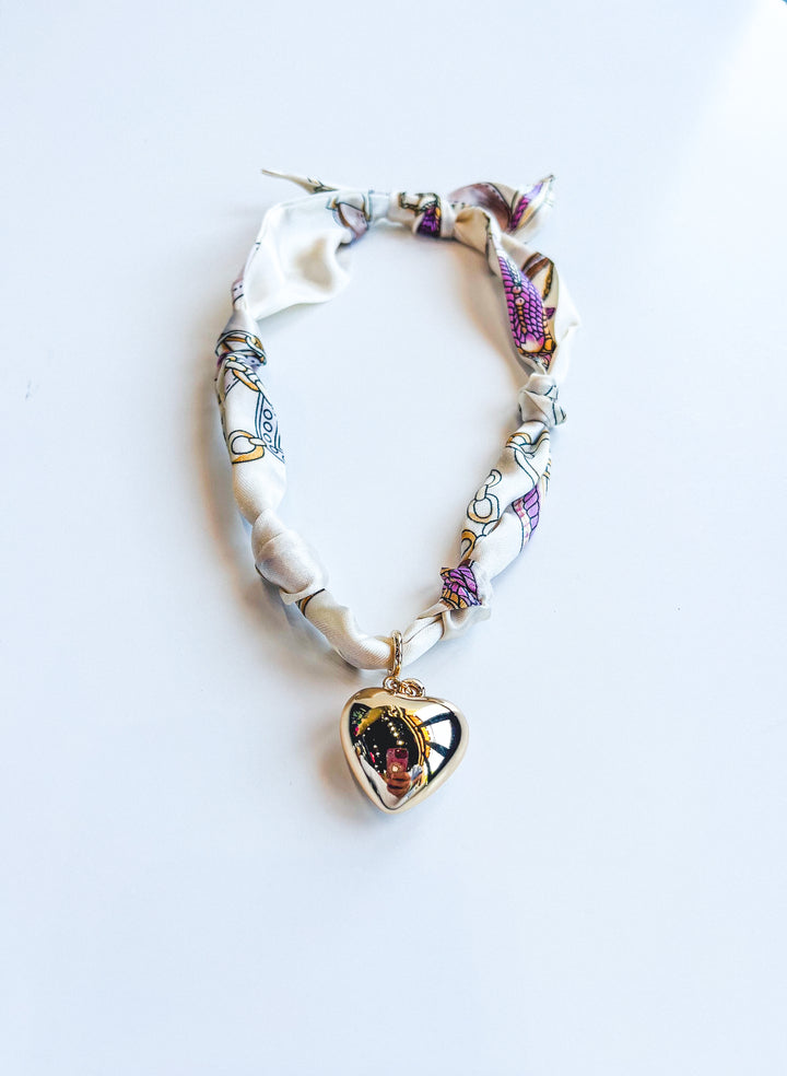 Neutral Knotted Puffy Heart Scarf Necklace