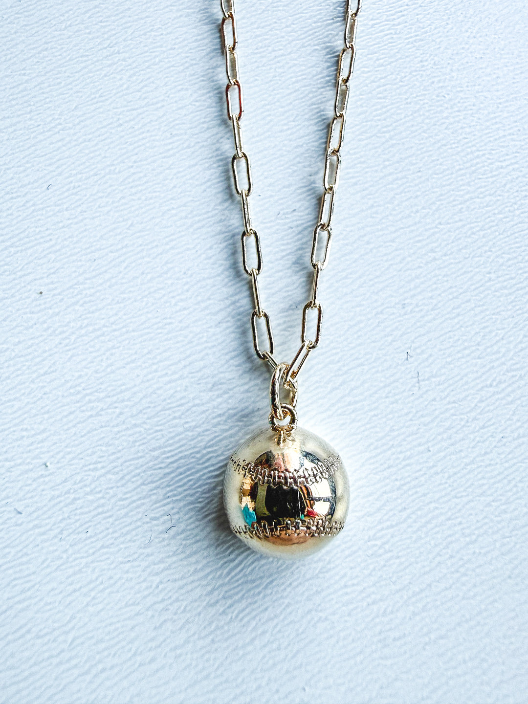 18K Gold Plated Paperclip Chain Necklace with Baseball