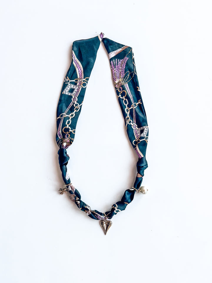 Black Knotted Puffy Heart Scarf Necklace