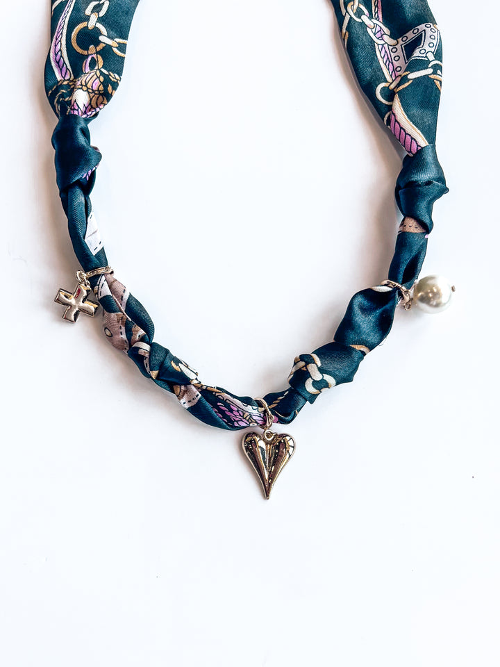 Black Knotted Puffy Heart Scarf Necklace
