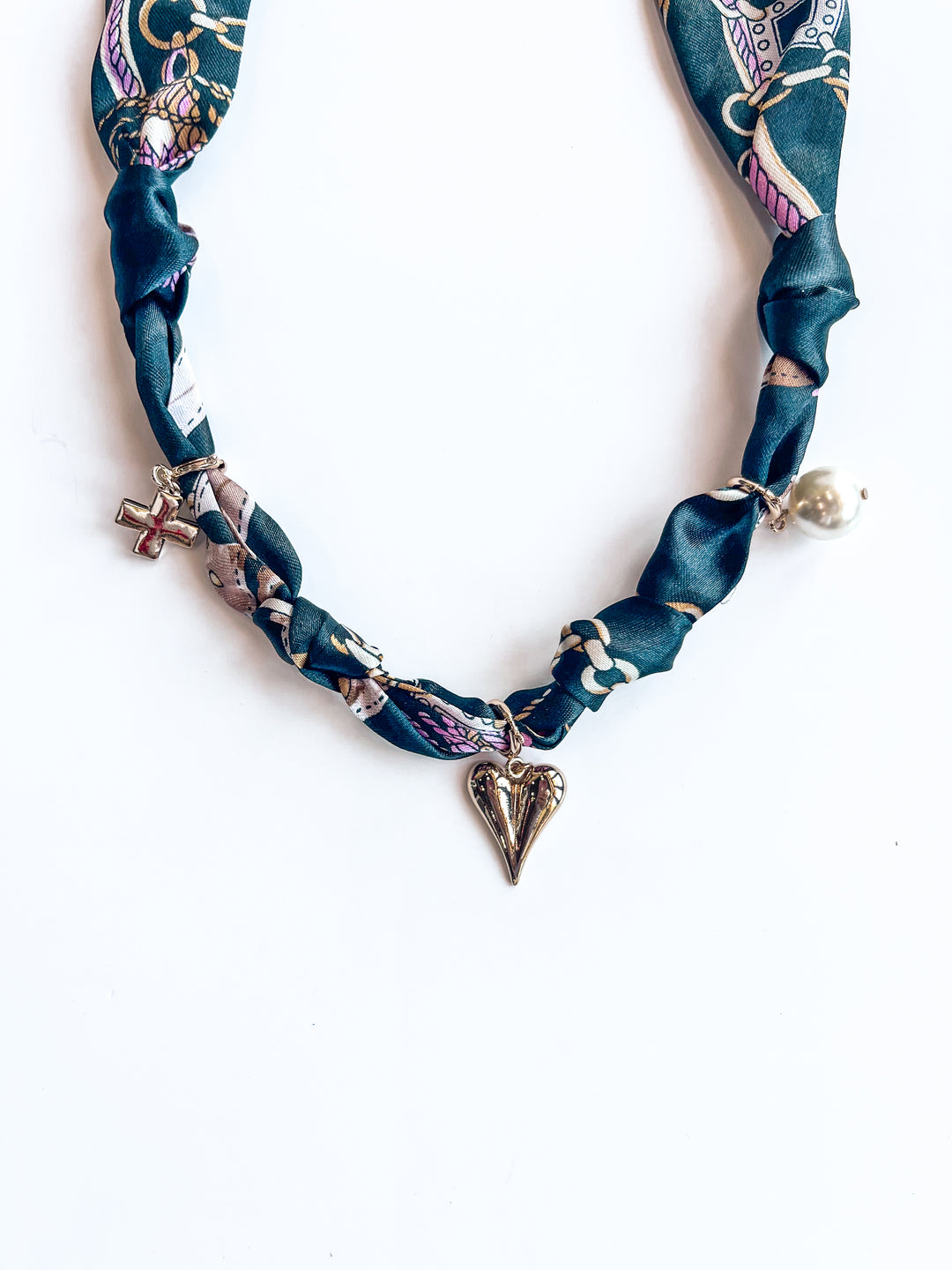 Black Knotted Puffy Heart Scarf Necklace