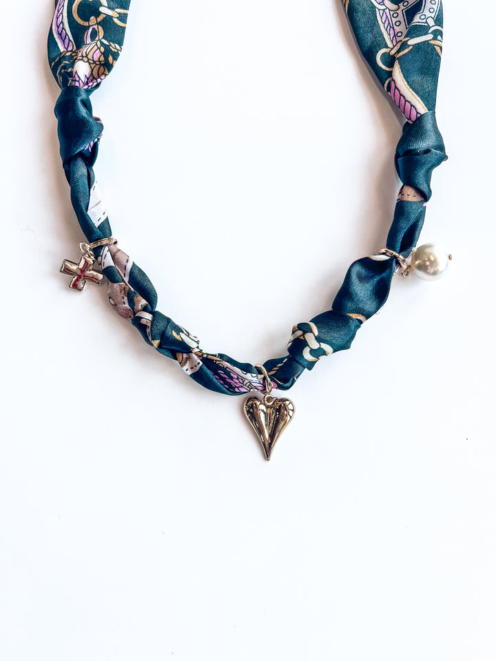 Black Knotted Puffy Heart Scarf Necklace