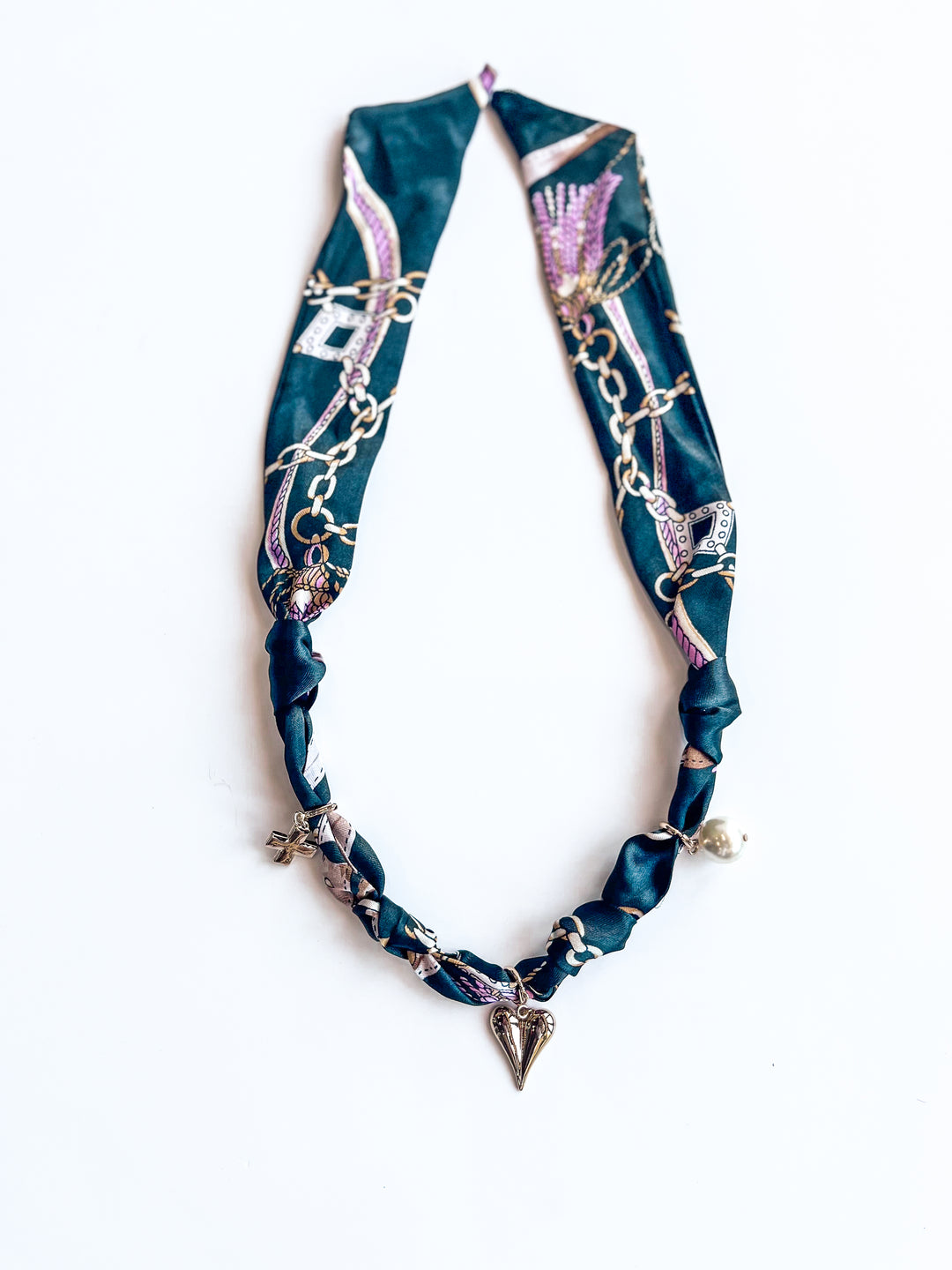 Black Knotted Puffy Heart Scarf Necklace