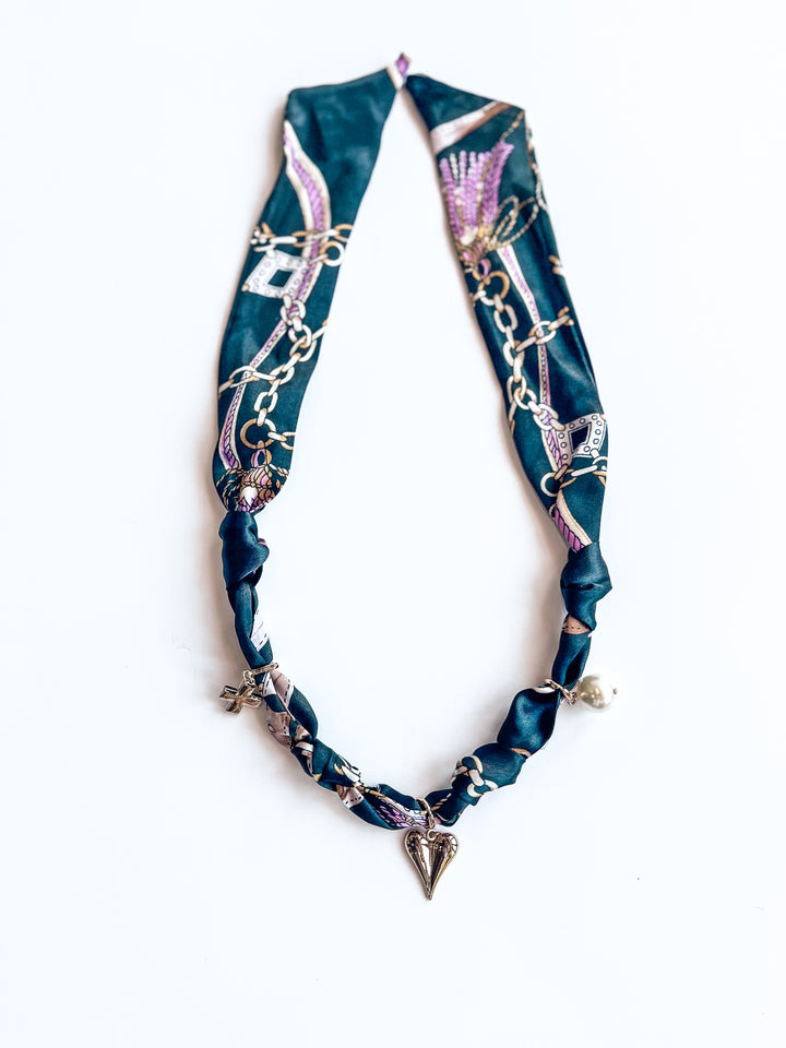Black Knotted Puffy Heart Scarf Necklace