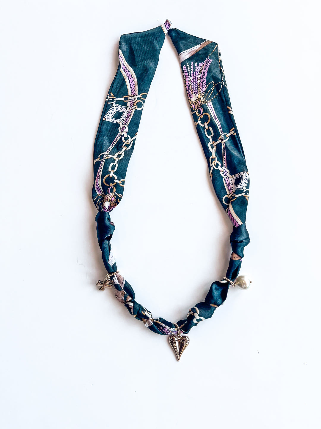 Black Knotted Puffy Heart Scarf Necklace