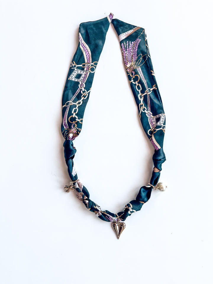 Black Knotted Puffy Heart Scarf Necklace
