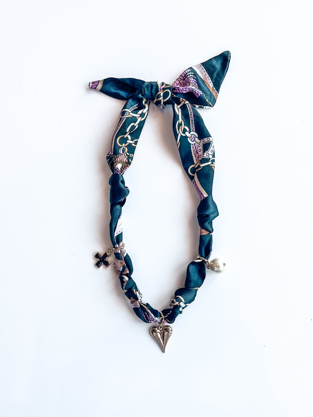 Black Knotted Puffy Heart Scarf Necklace