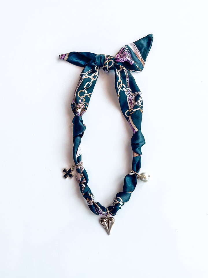 Black Knotted Puffy Heart Scarf Necklace