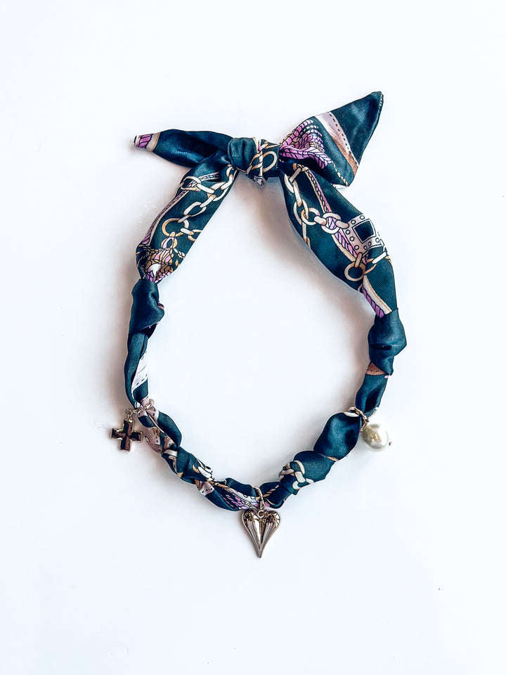 Black Knotted Puffy Heart Scarf Necklace