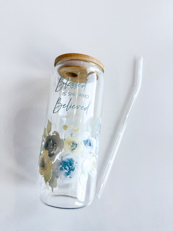 Glass Bottle with Straw - Blessed
