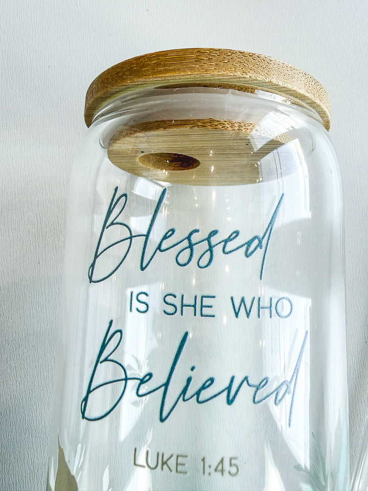 Glass Bottle with Straw - Blessed