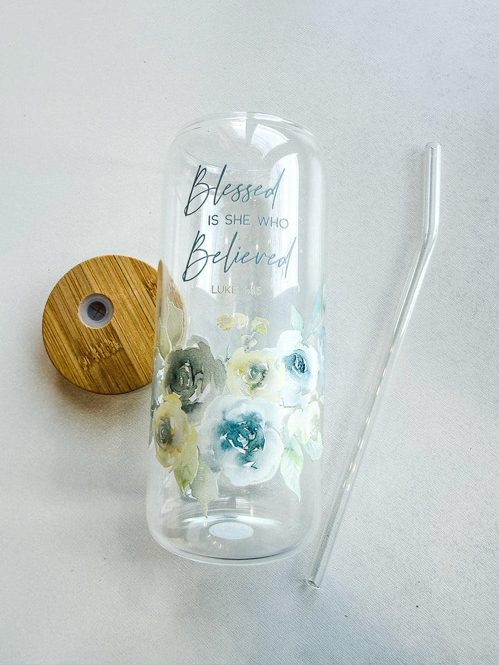 Glass Bottle with Straw - Blessed