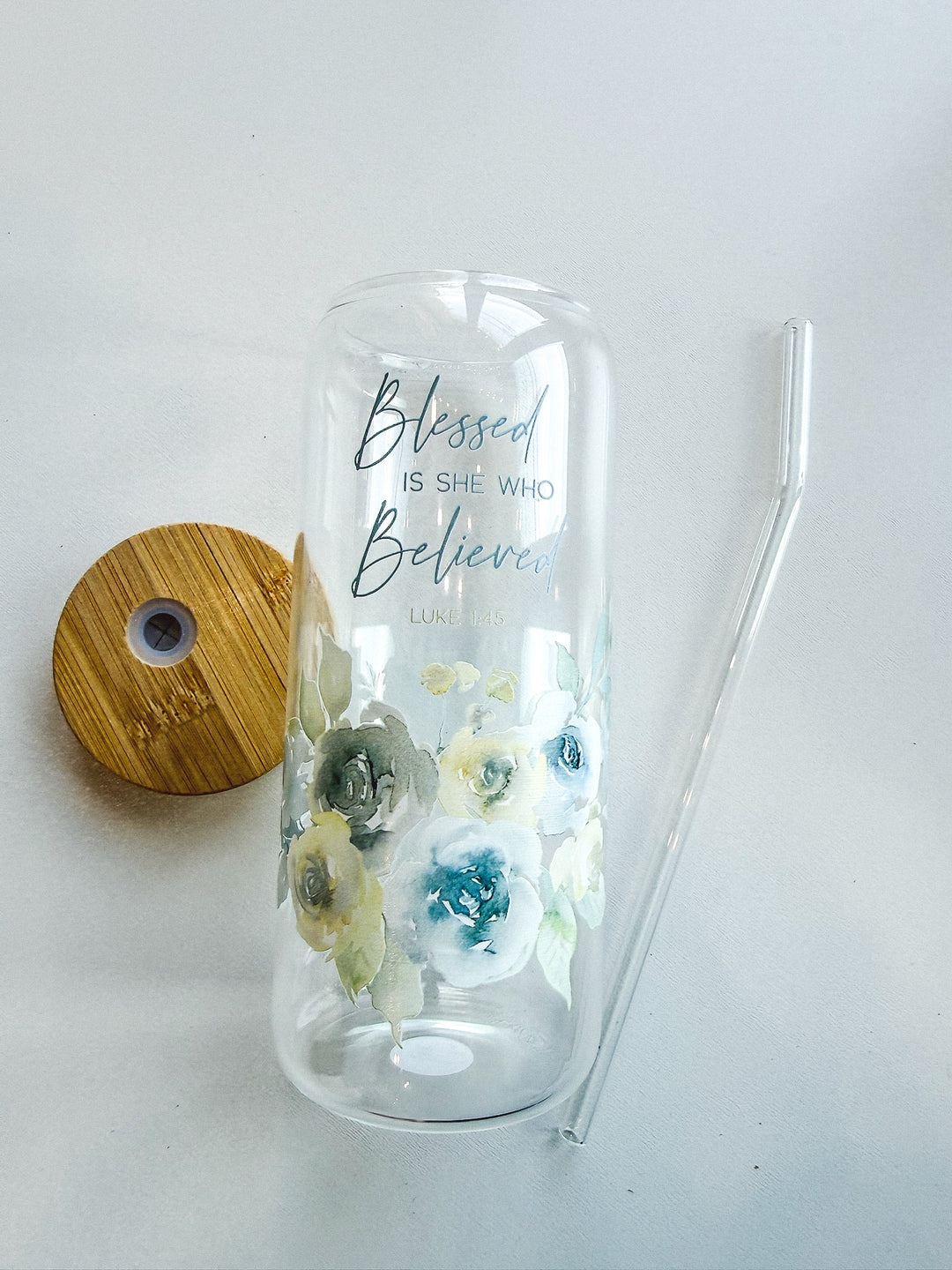 Glass Bottle with Straw - Blessed