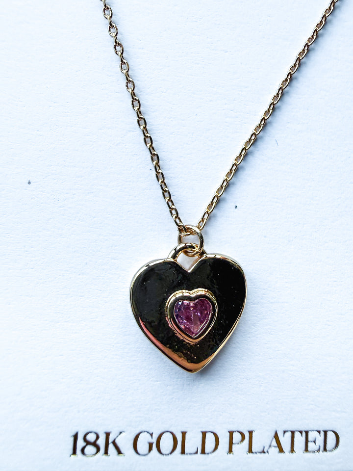 18K Gold Plated Necklace with Pink Crystal Heart