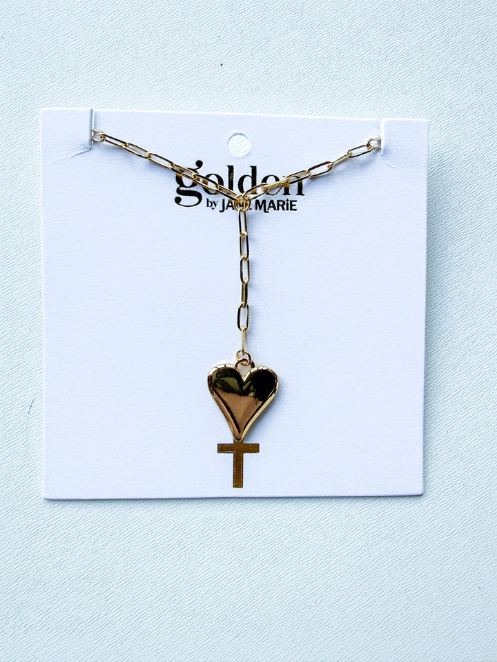 18K Gold Plated Paperclip Chain Necklace with Heart