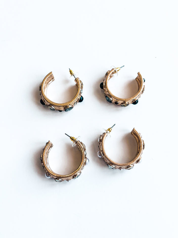 Hammered Hoop with Crystal Accents