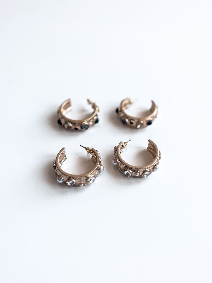 Hammered Hoop with Crystal Accents