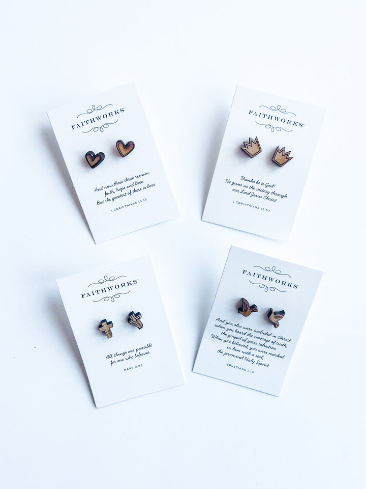 Wooden Stud Faith Earring