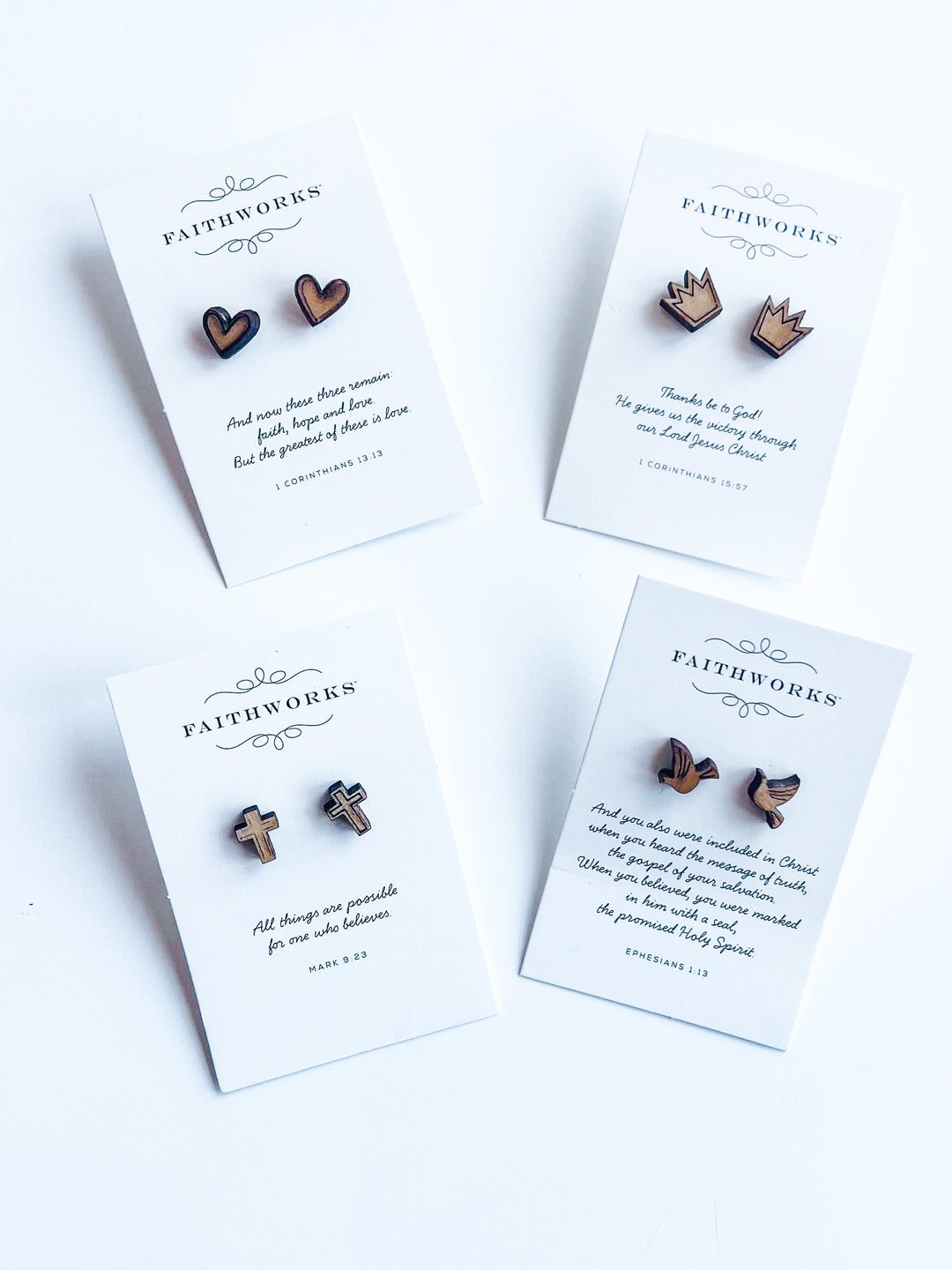 Wooden Stud Faith Earring