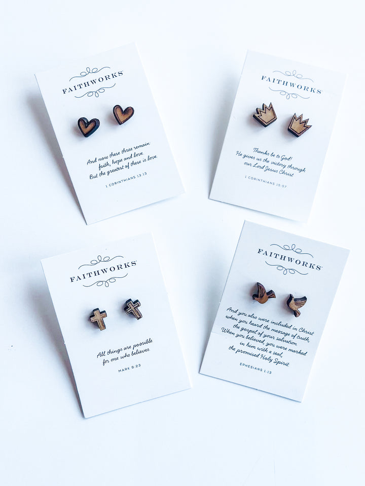 Wooden Stud Faith Earring