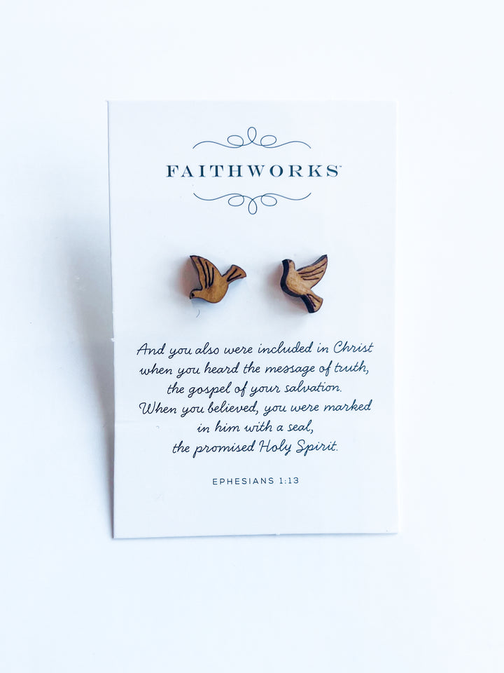Wooden Stud Faith Earring