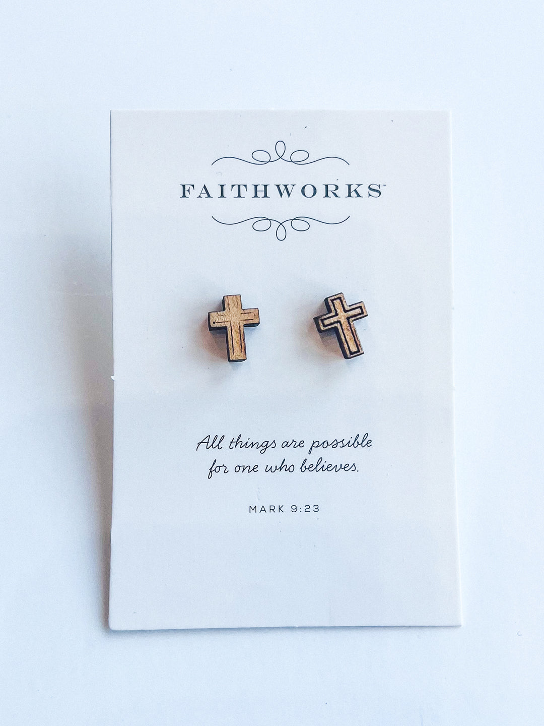 Wooden Stud Faith Earring