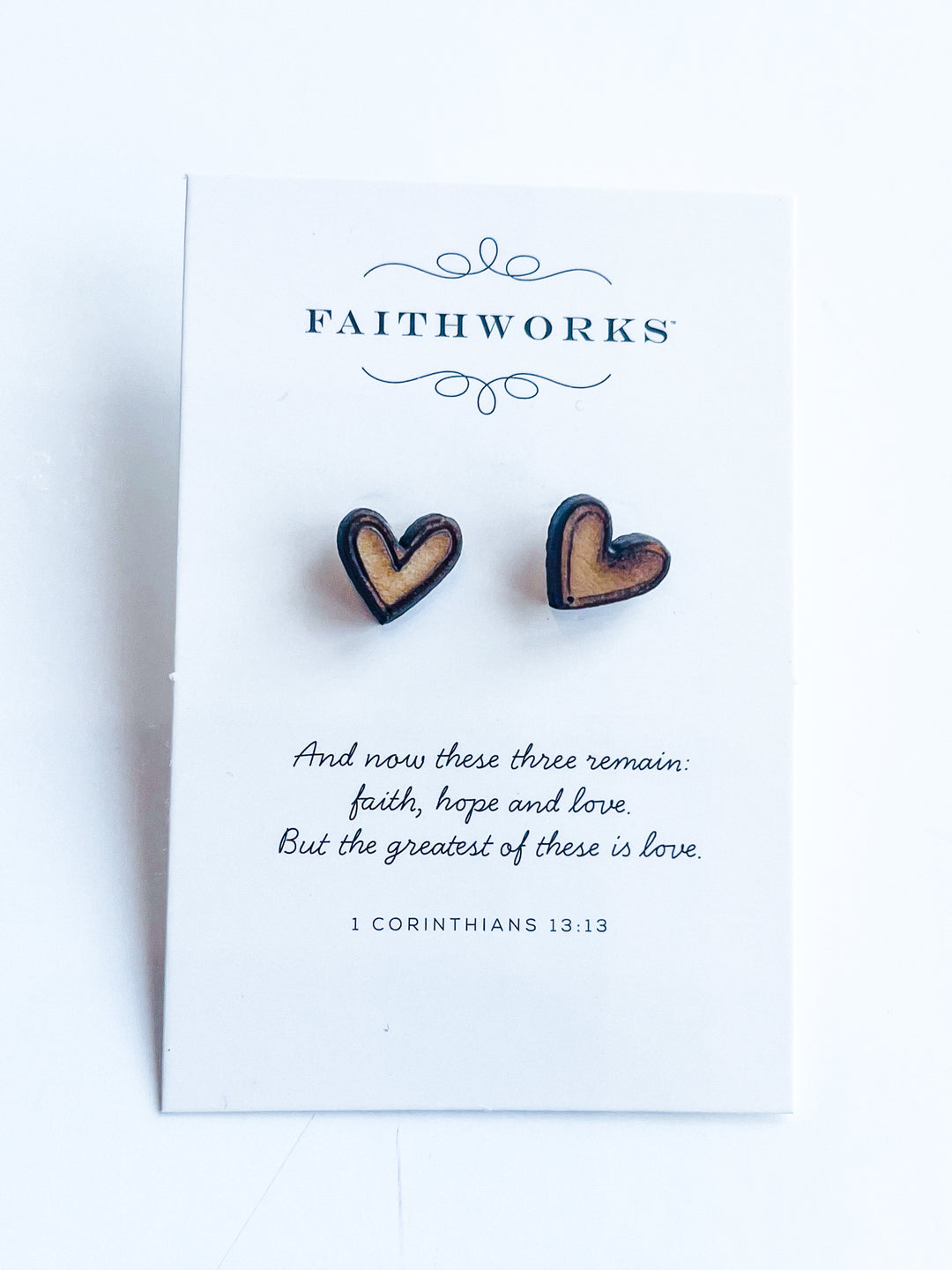 Wooden Stud Faith Earring