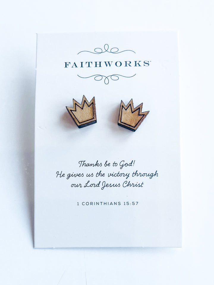 Wooden Stud Faith Earring