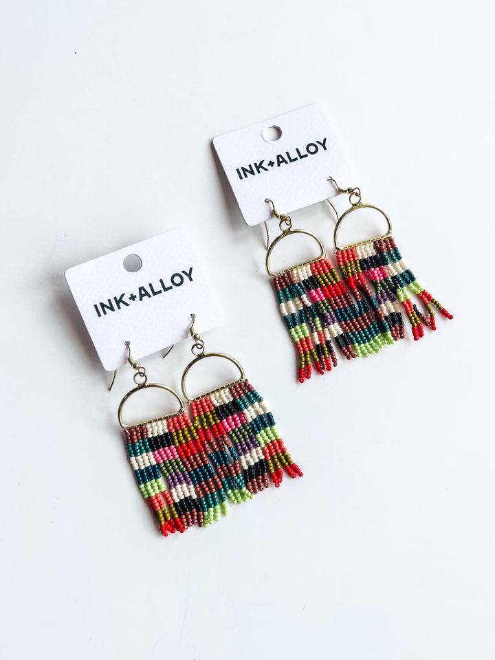 Allison Check Beaded Fringe Earring