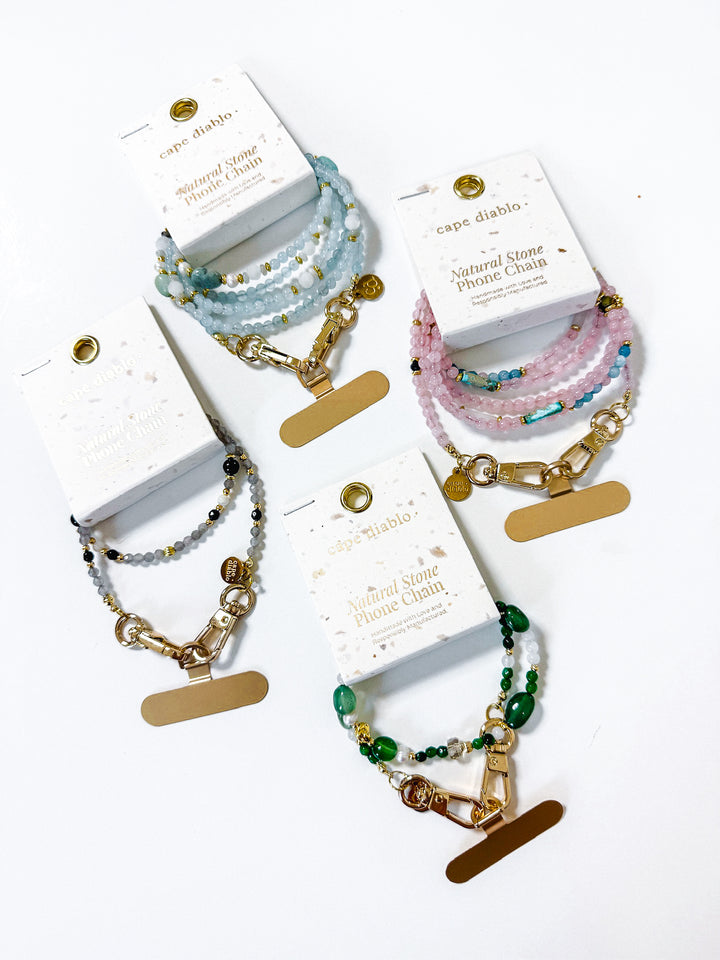 Natural Stone Phone Chain with Metal Attachment
