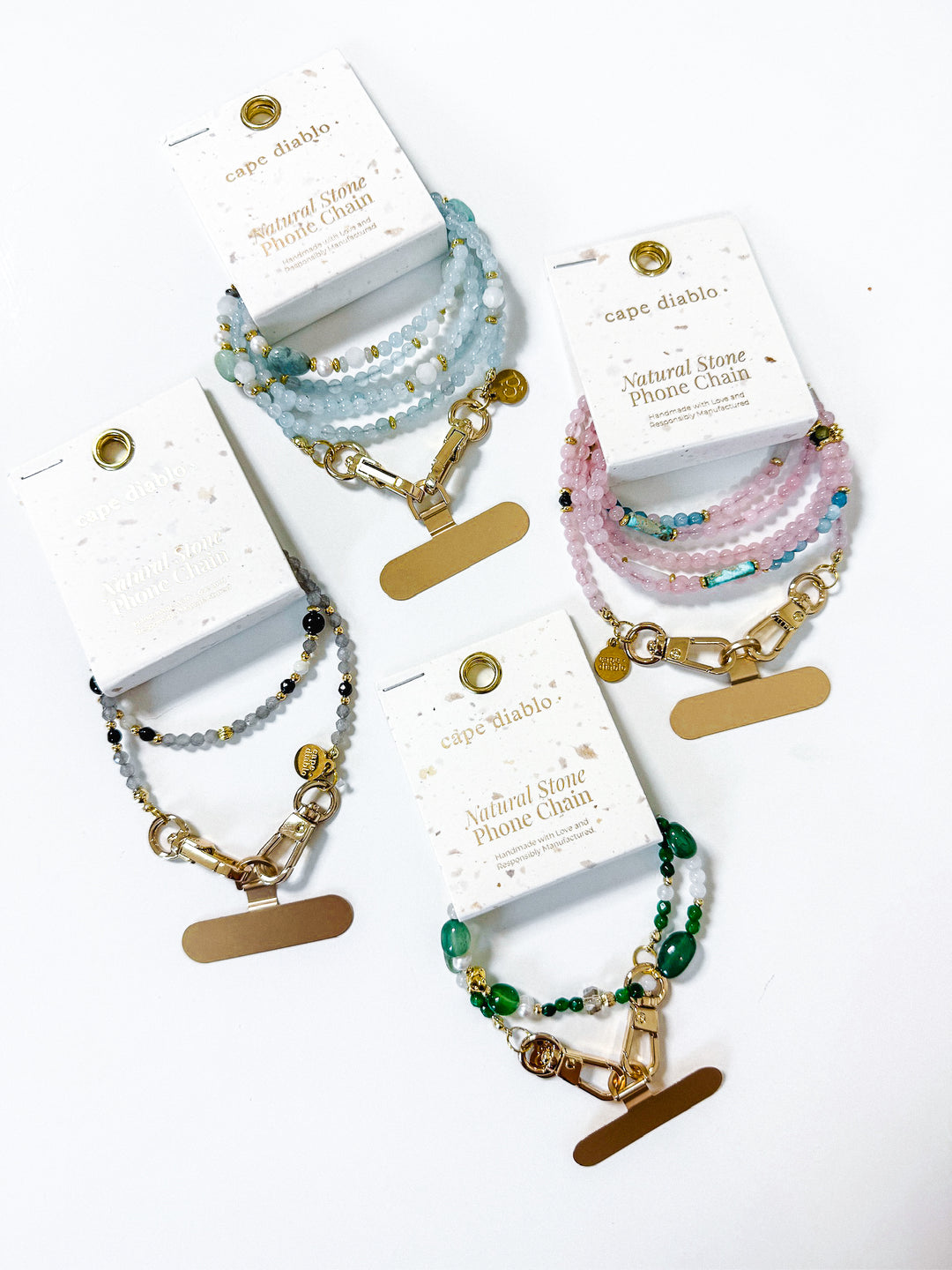 Natural Stone Phone Chain with Metal Attachment