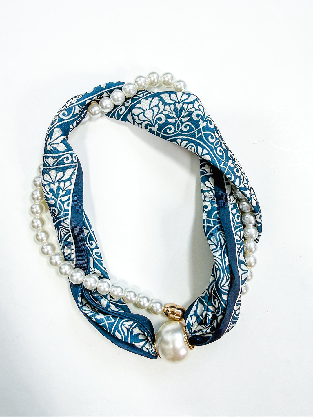 Pearl & Scarf Wrapped Necklace
