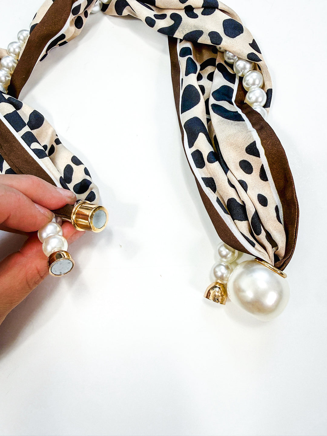 Pearl & Scarf Wrapped Necklace