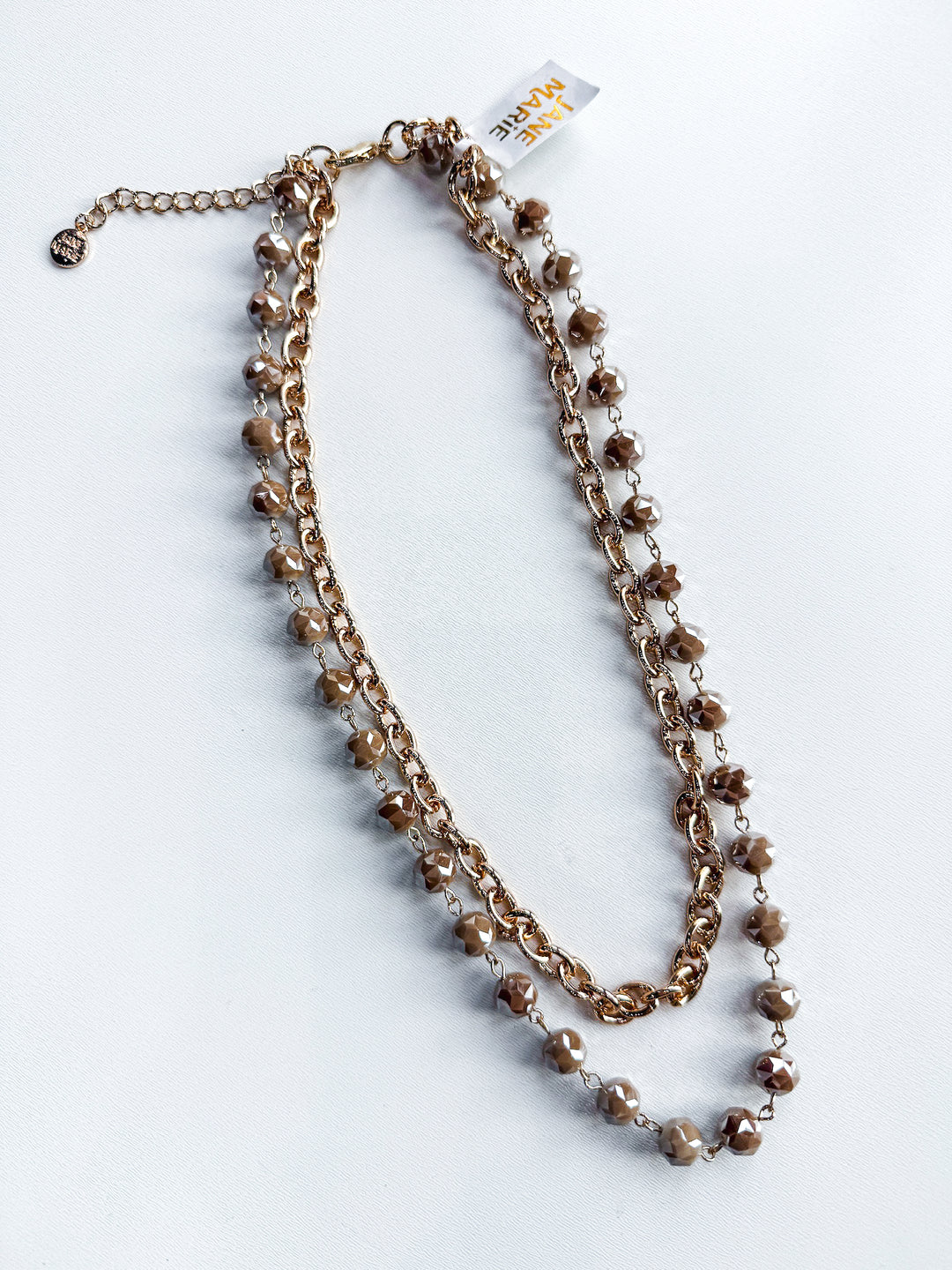 Double Chain Short Necklace with Neutral Shine Bead