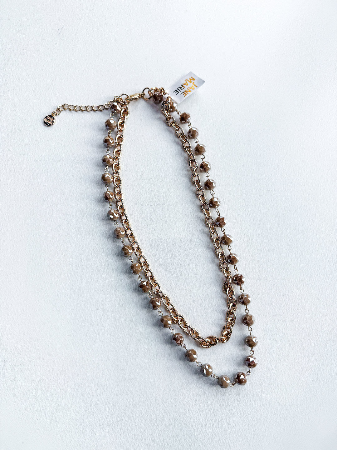 Double Chain Short Necklace with Neutral Shine Bead
