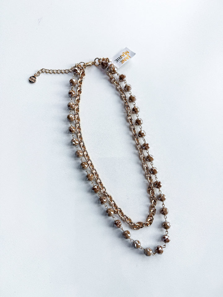 Double Chain Short Necklace with Neutral Shine Bead